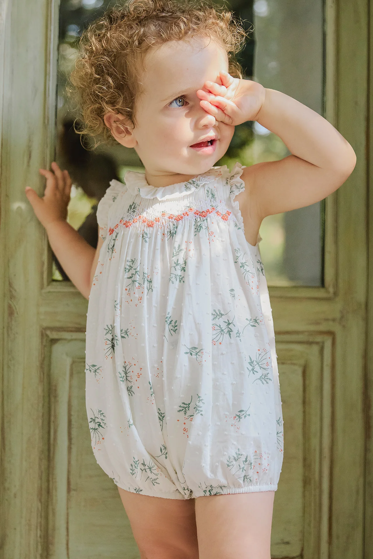 Combinaison courte - Blanc smock imprimé fleuri