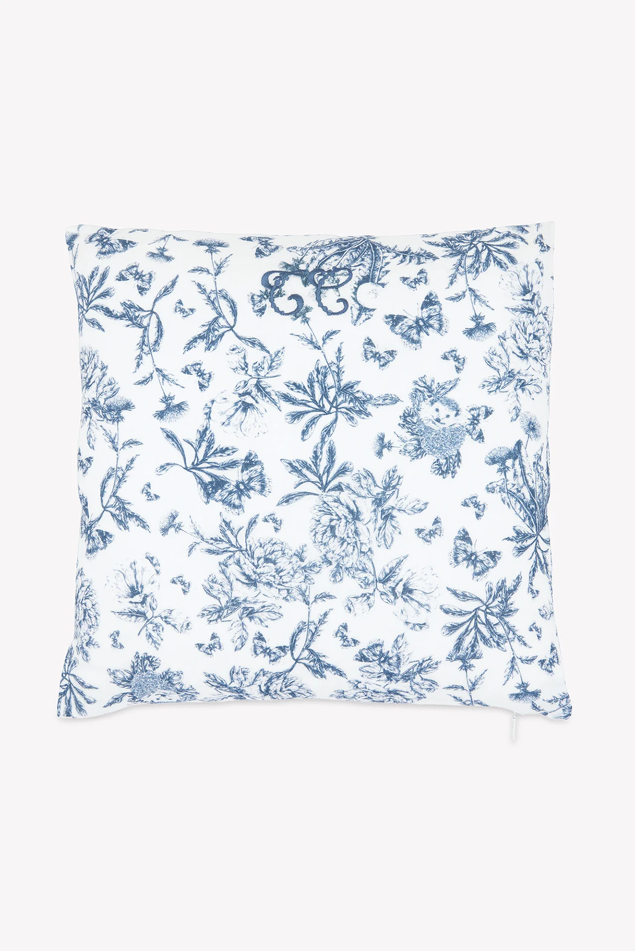 Coussin réversible - Imprimé inspiration toile de jouy bleu - Image 2