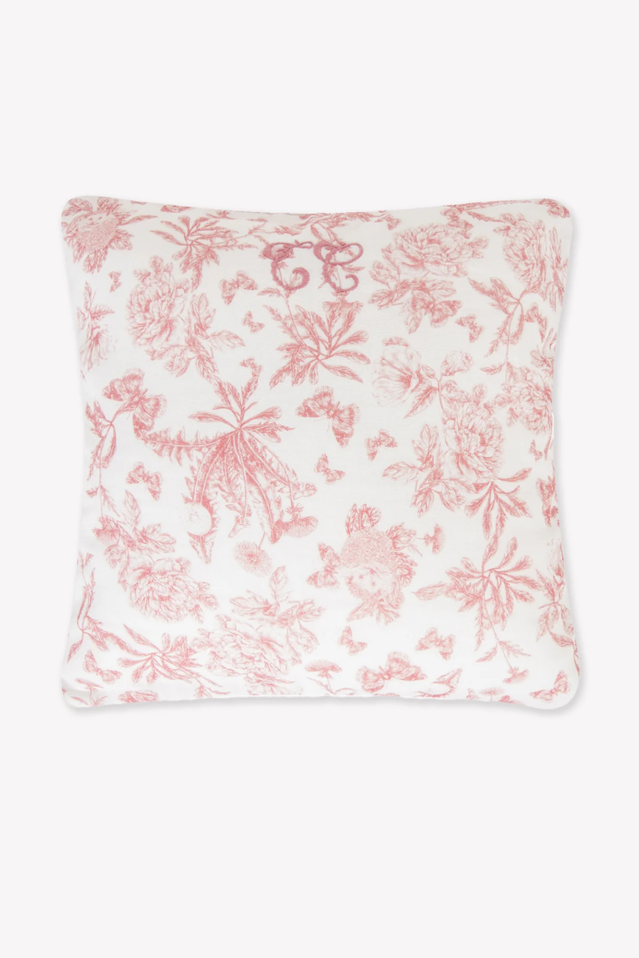 Coussin réversible - Imprimé inspiration Toile de Jouy rose - Image 4
