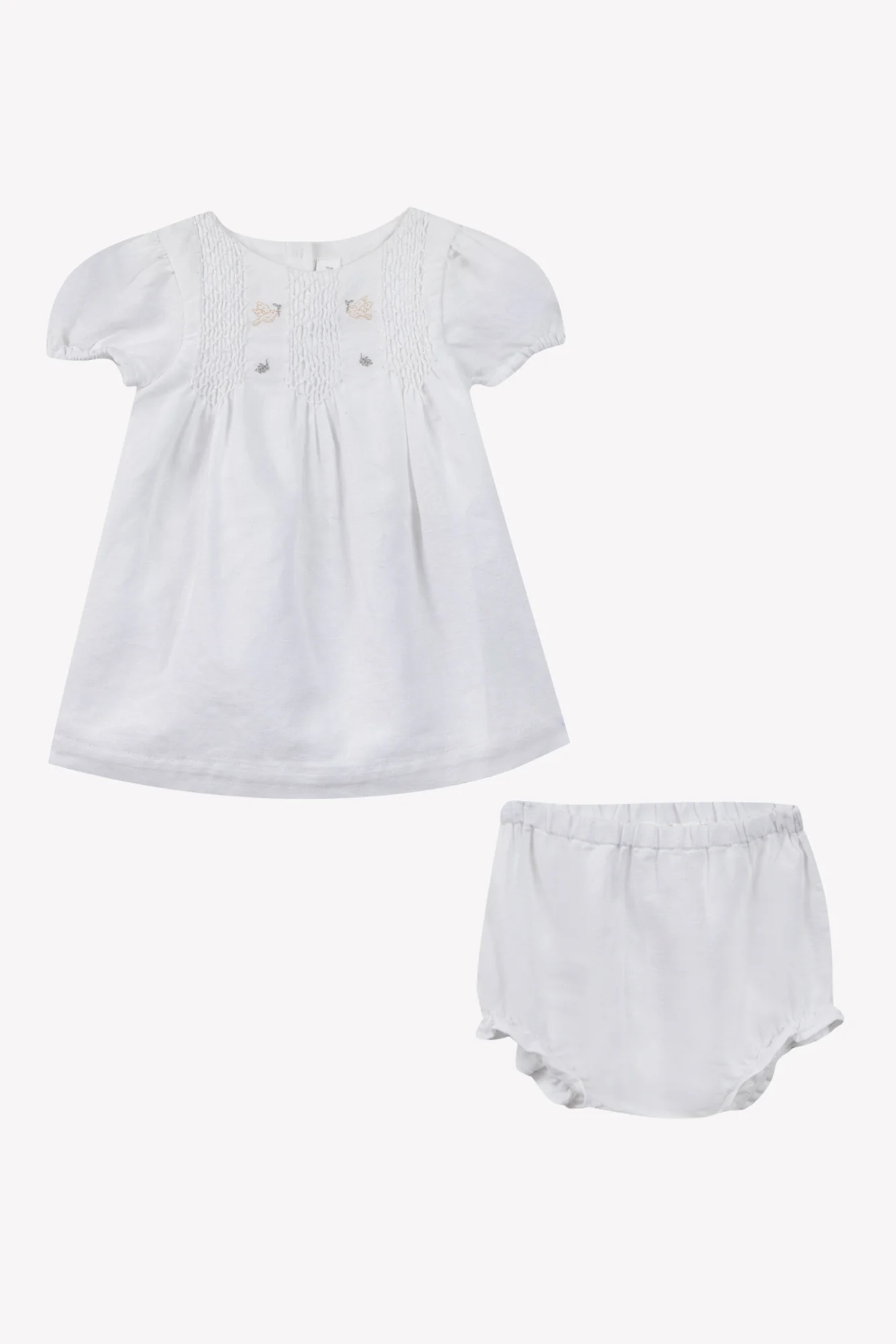Ensemble court - Blanc lin broderie fleurie - Image 6