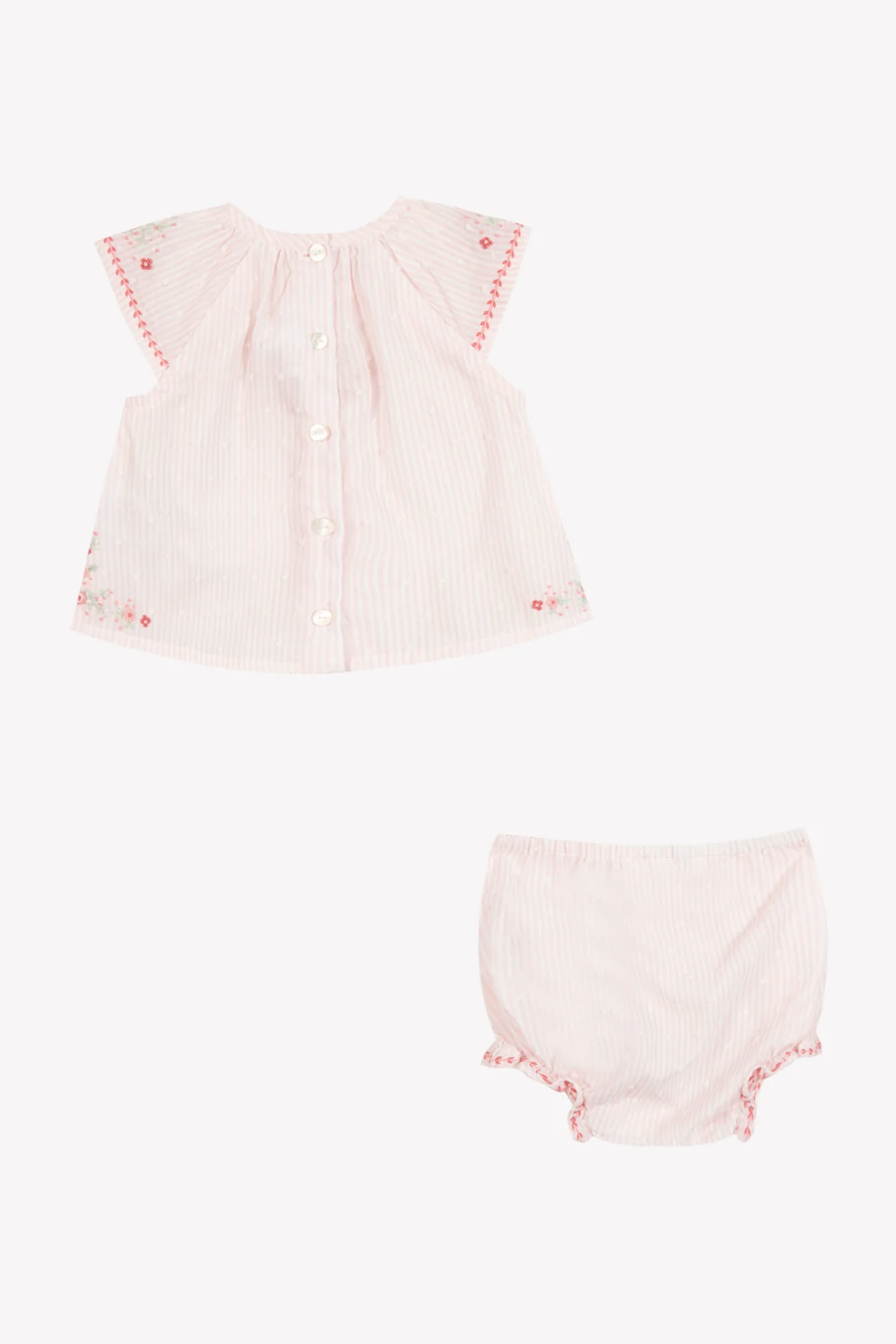 Ensemble court - Rose pâle rayé broderie fleurie - Image 7