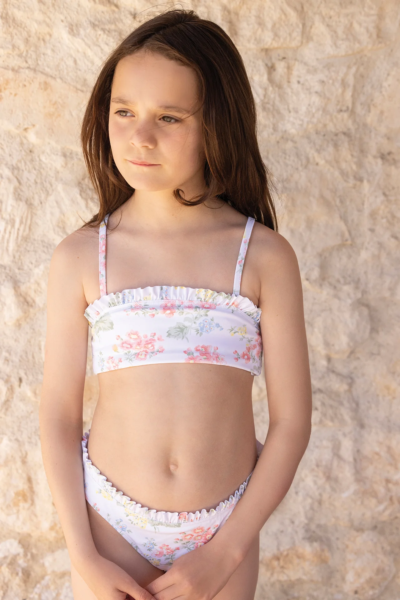 Maillot de bain - écru 2 pièces imprimé fleuri