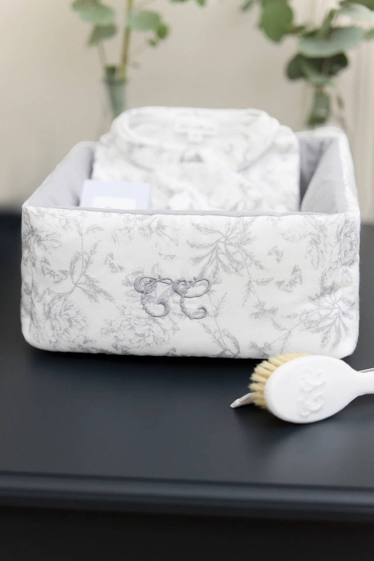 Panière - Imprimé inspiration toile de jouy gris - Image 3