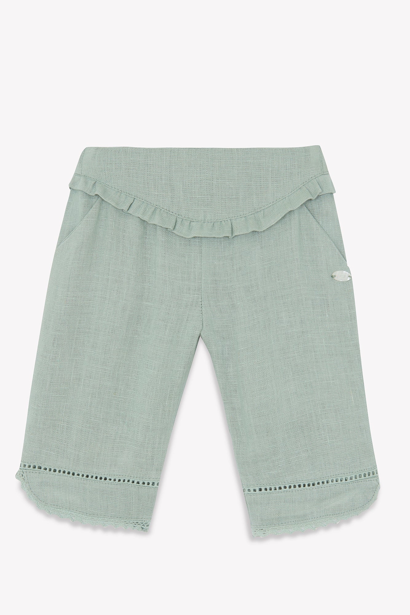 Pantalon - Vert sauge lin détails ajourés - Image 5