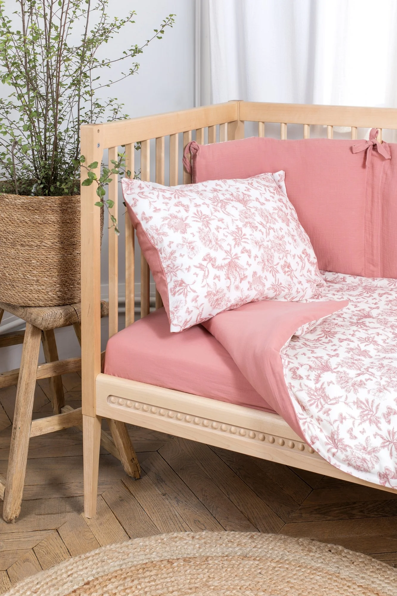 Parure de lit - Imprimé inspiration Toile de Jouy rose
