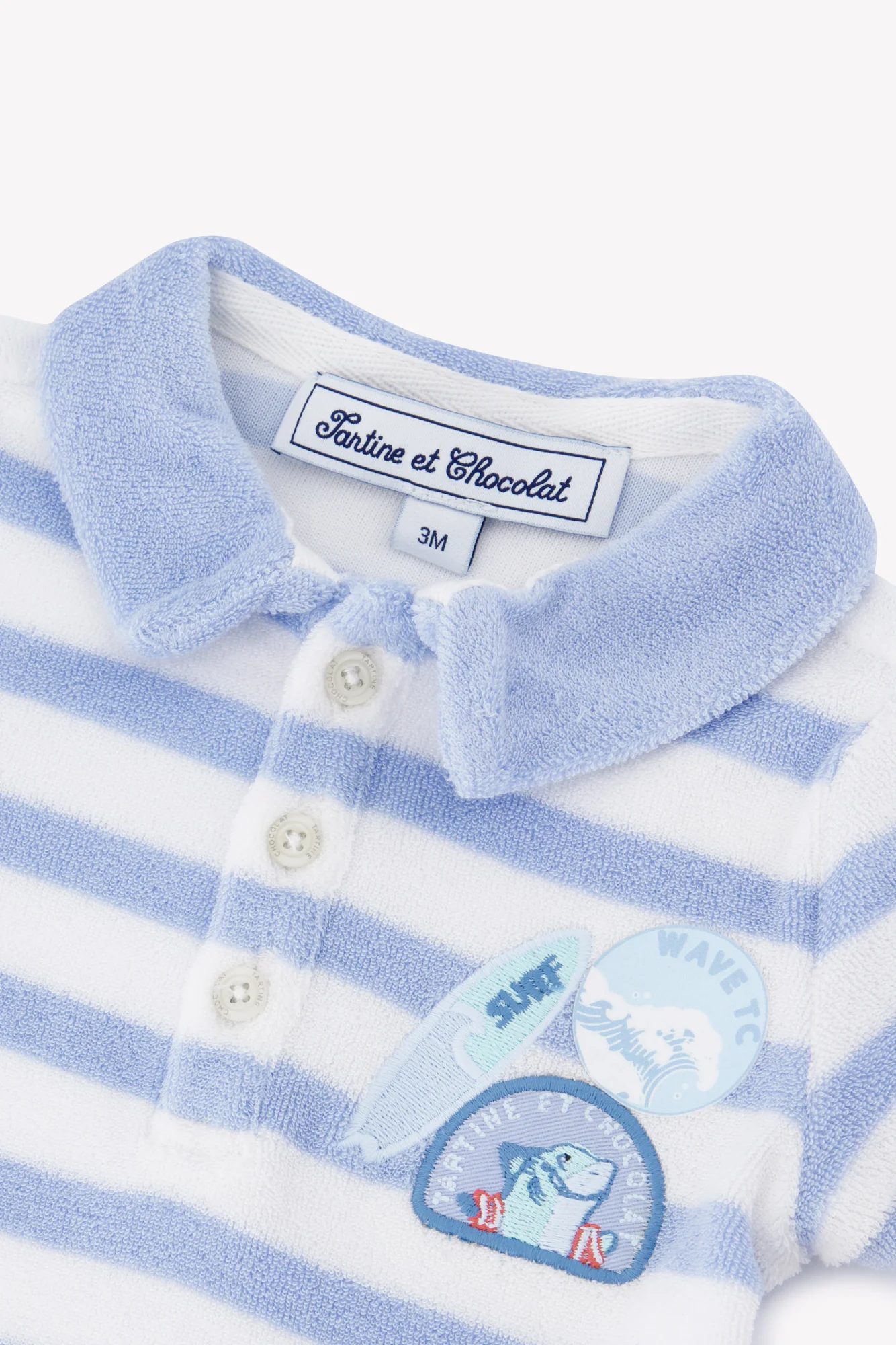 Polo - Bleu lavé rayé maille éponge - Image 6