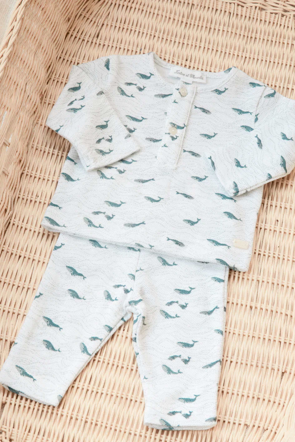 Pyjama deux pièces - Blanc illustration baleines