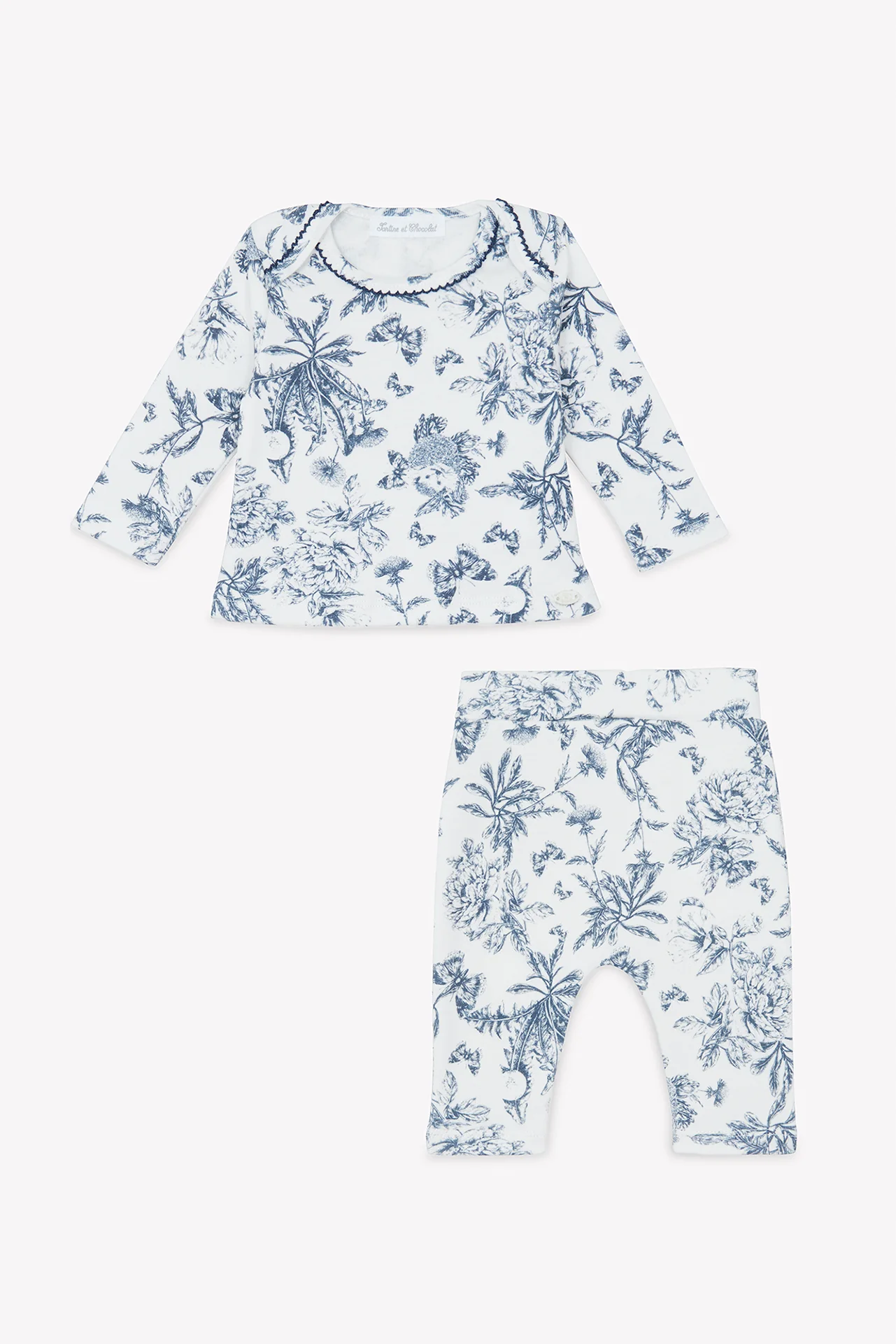 Pyjama deux pièces - Imprimé inspiration toile de jouy bleu - Image 7