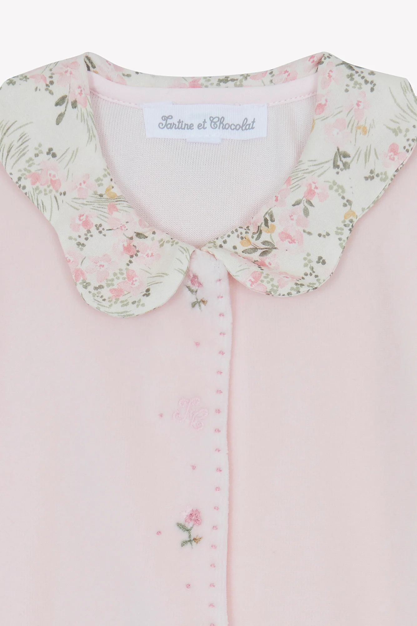 Pyjama - Velours rose pâle imprimé fleuri jardin hivernal - Image 8