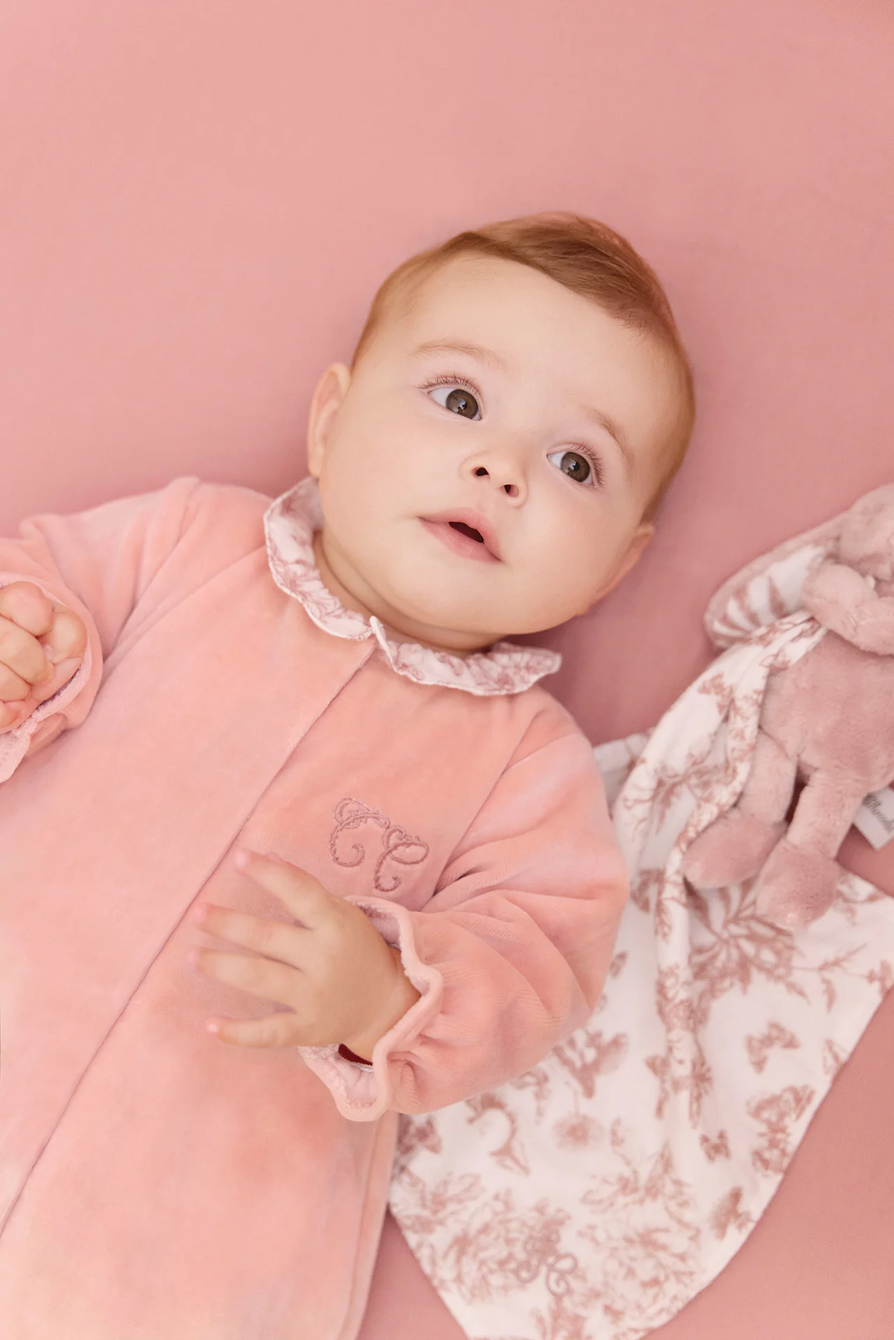 Pyjama - Rose en velours imprimé inspiration Toile de jouy