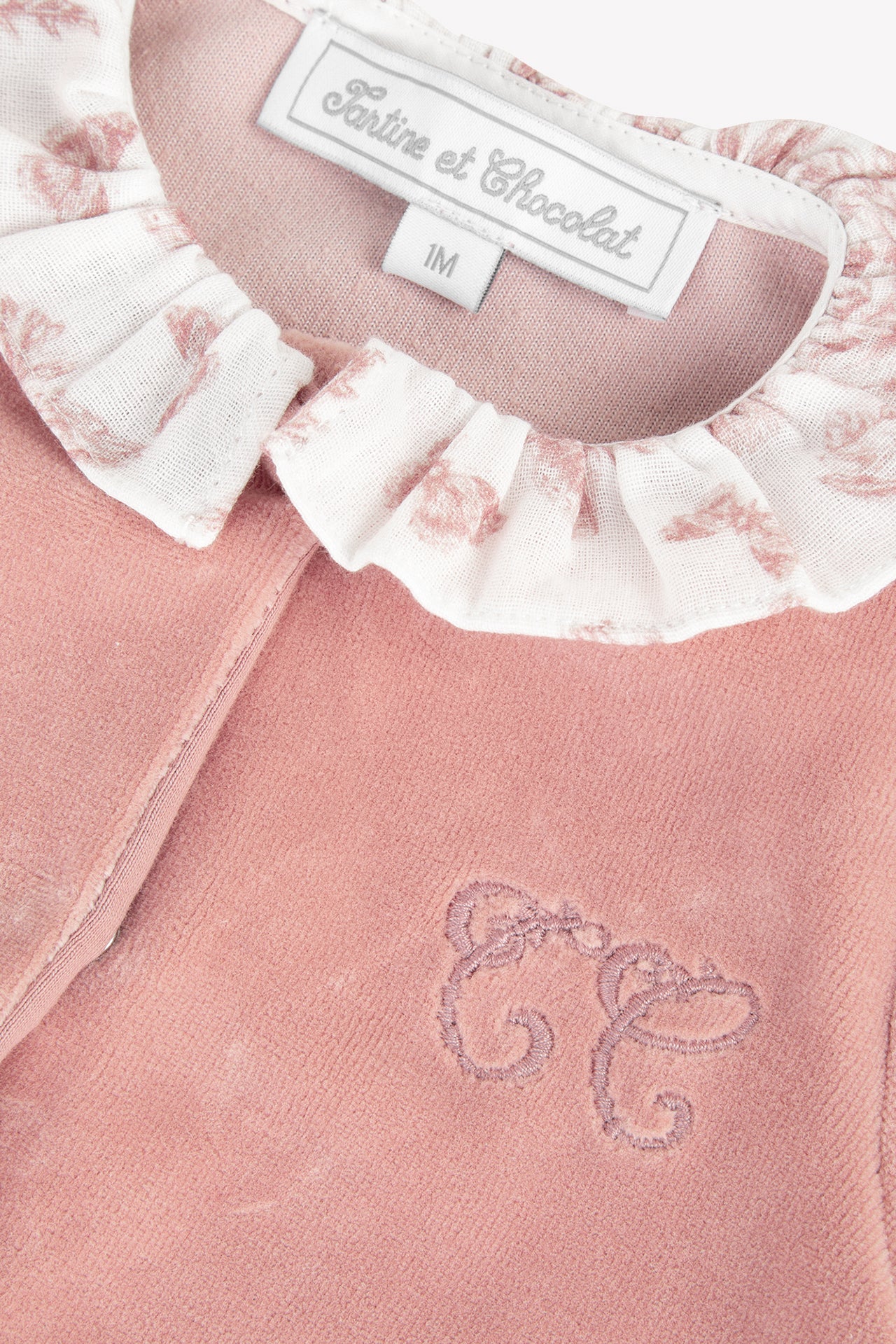 Pyjama - Rose en velours imprimé inspiration Toile de jouy - Image 7