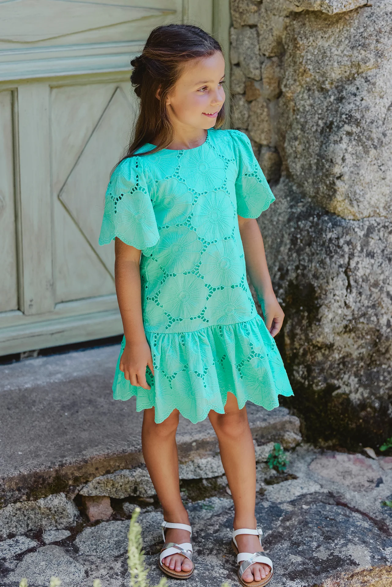 Robe - Aigue marine broderies anglaises