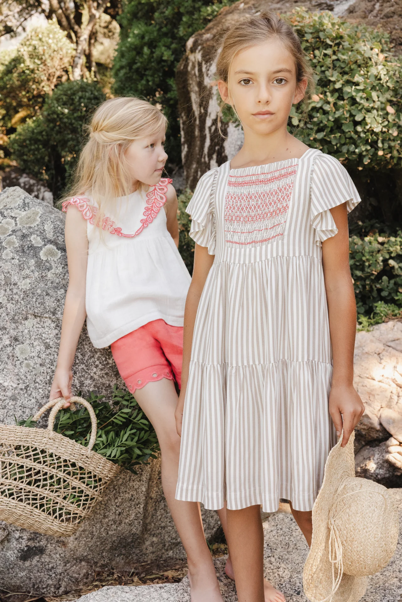 Robe - Ambre à rayures smock brodé