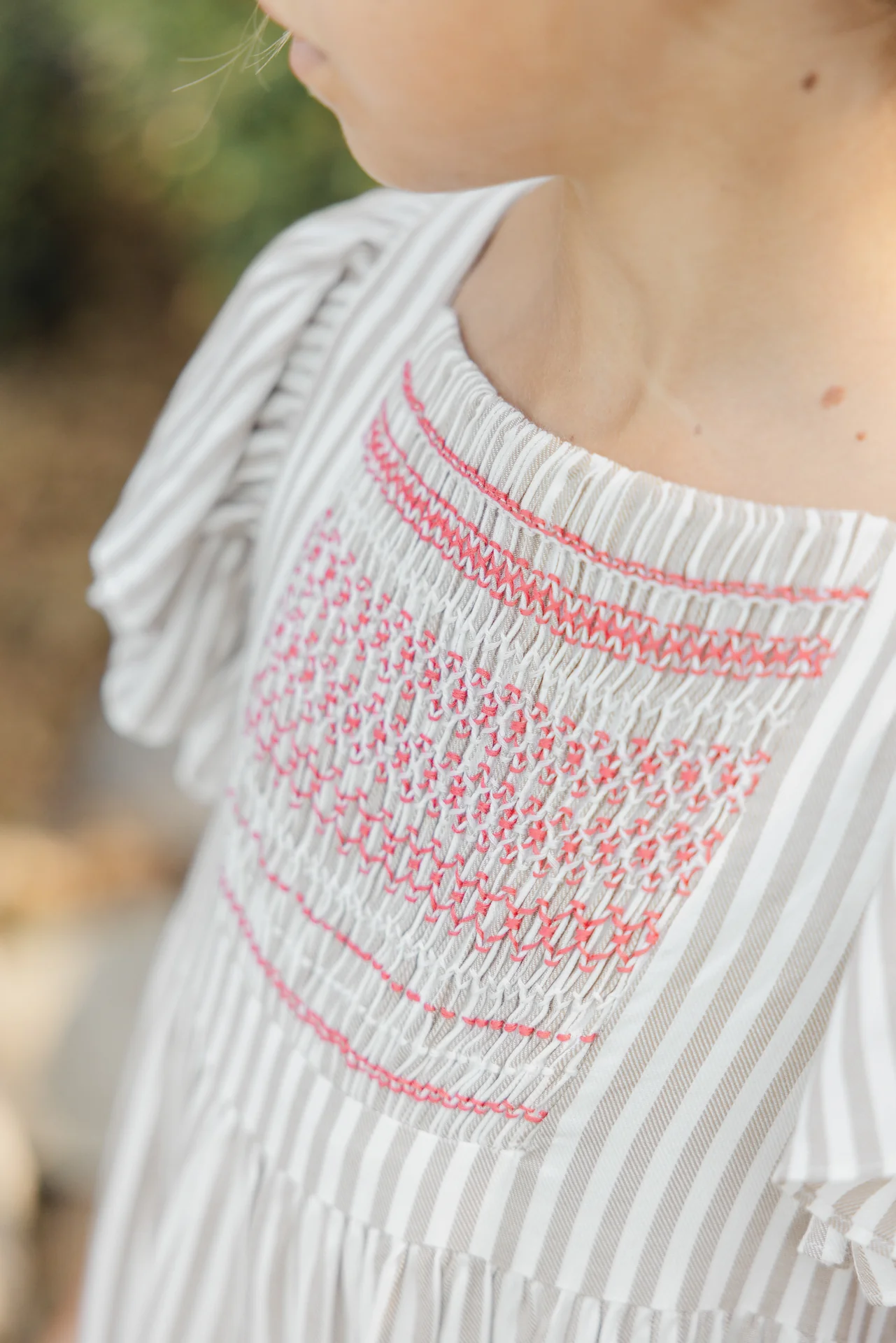 Robe - Ambre à rayures smock brodé - Image 2
