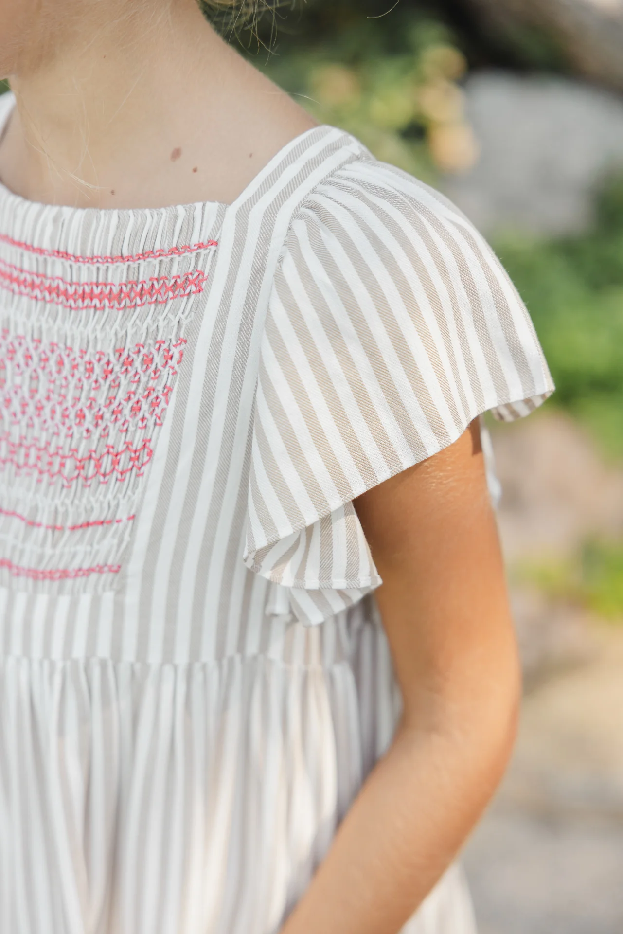 Robe - Ambre à rayures smock brodé - Image 3