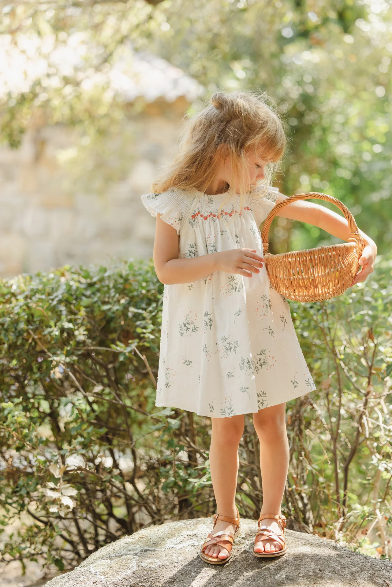 Robe - Blanc smock imprimé fleuri