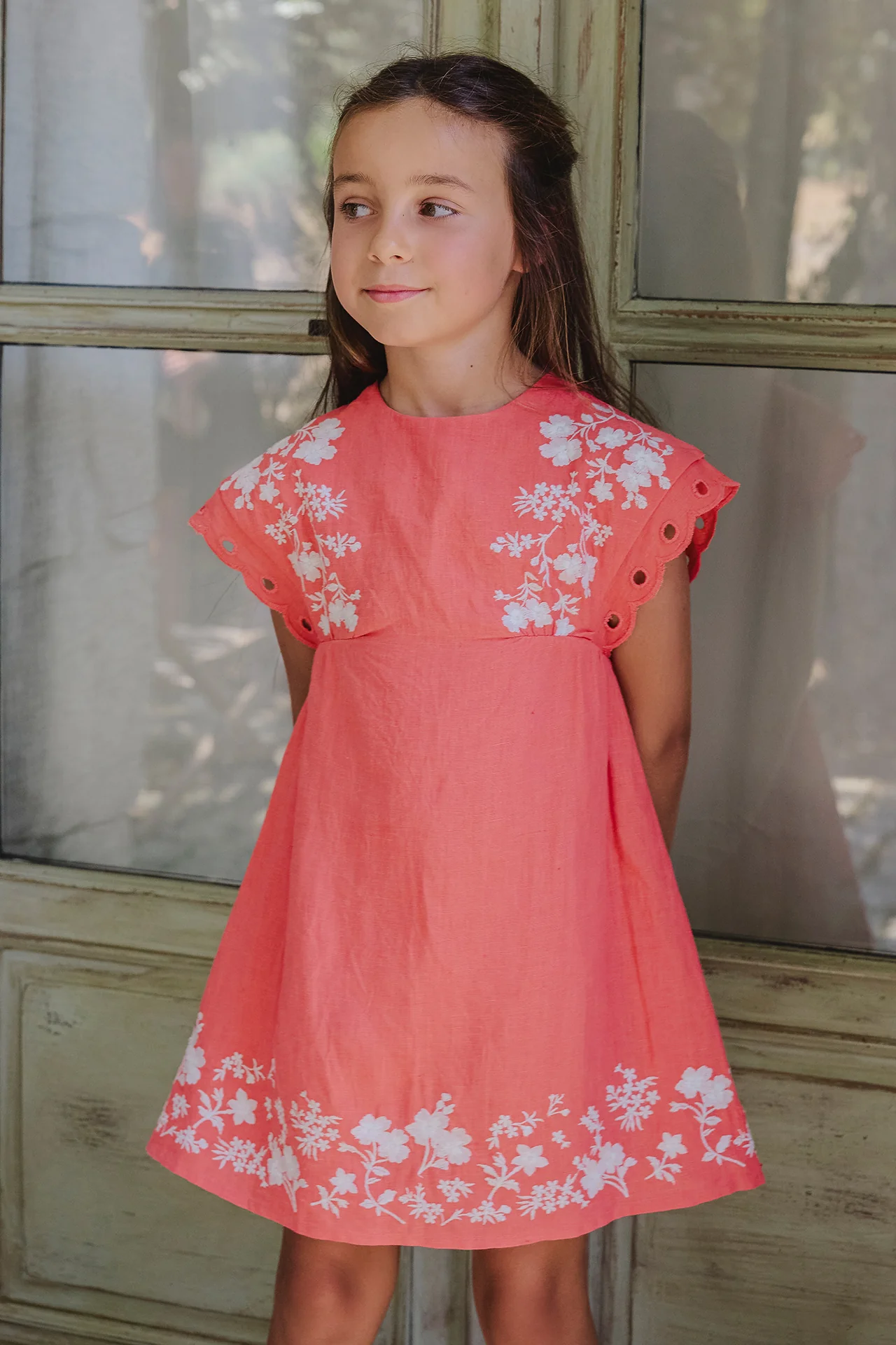 Robe - Corail lin broderie fleurie