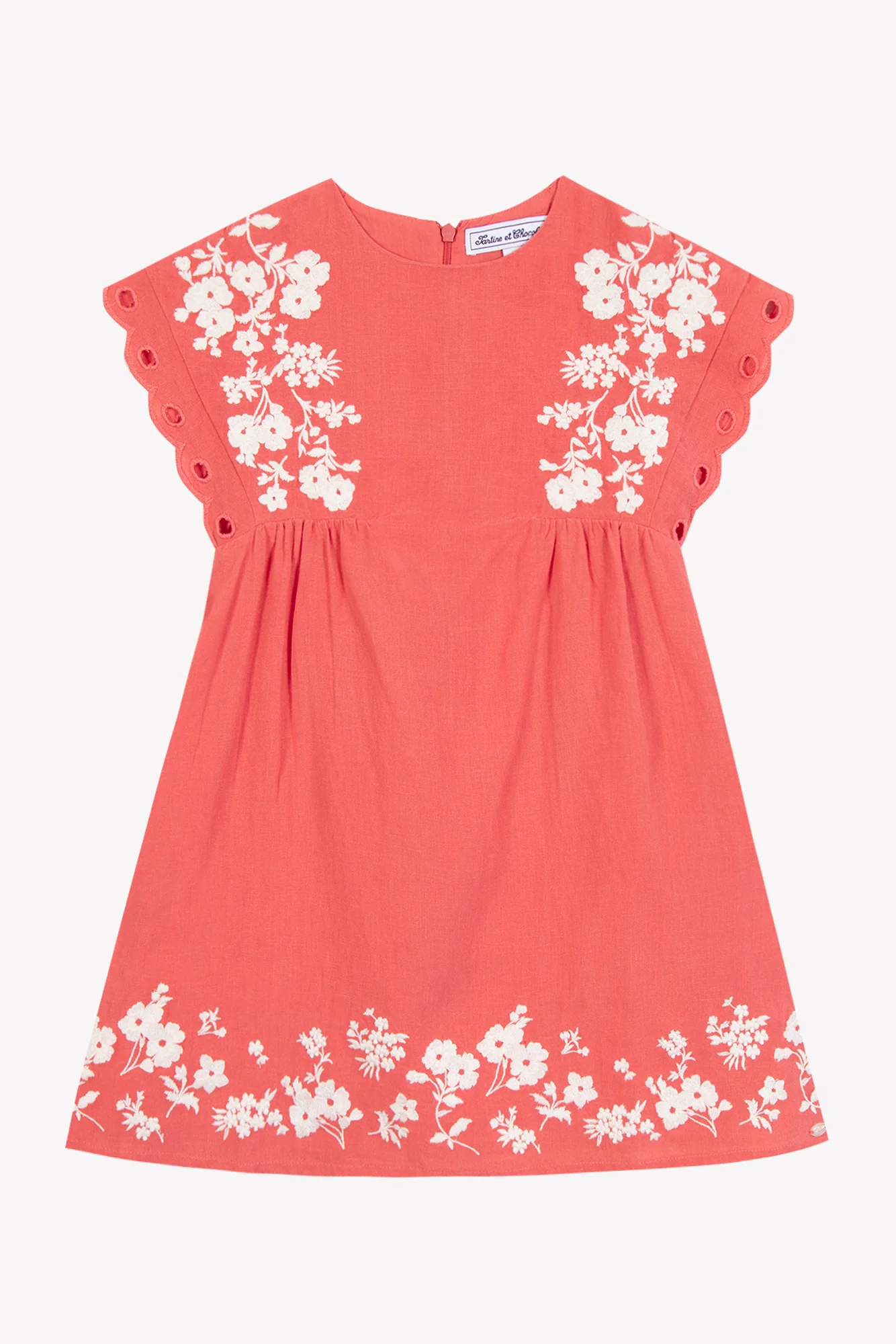 Robe - Corail lin broderie fleurie - Image 4