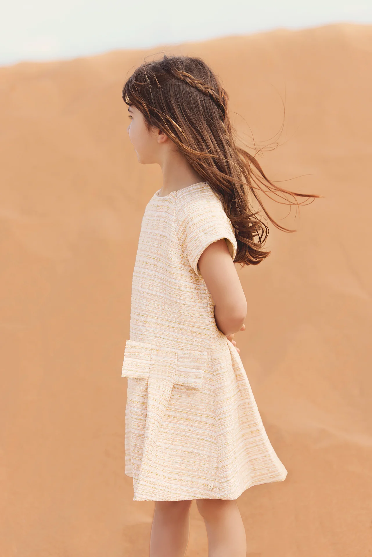 Robe - écru tweed détail nœud