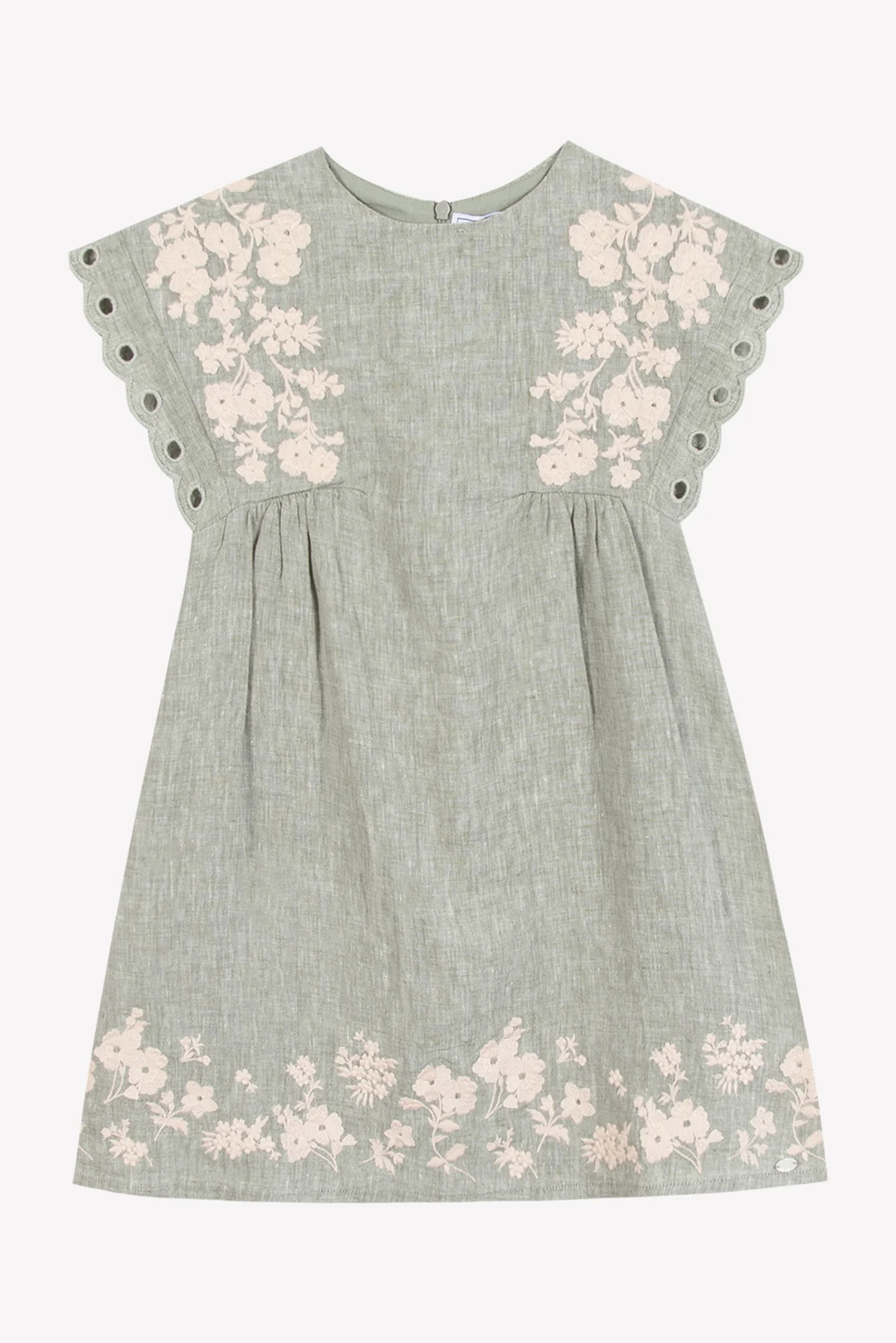 Robe - Kaki lin broderie fleurie - Image 4