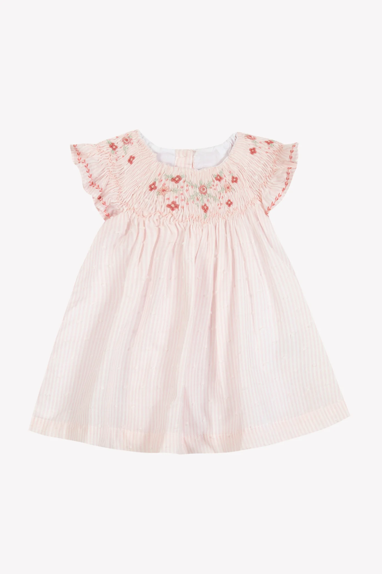 Robe - Rose pâle rayée broderie fleurie - Image 3