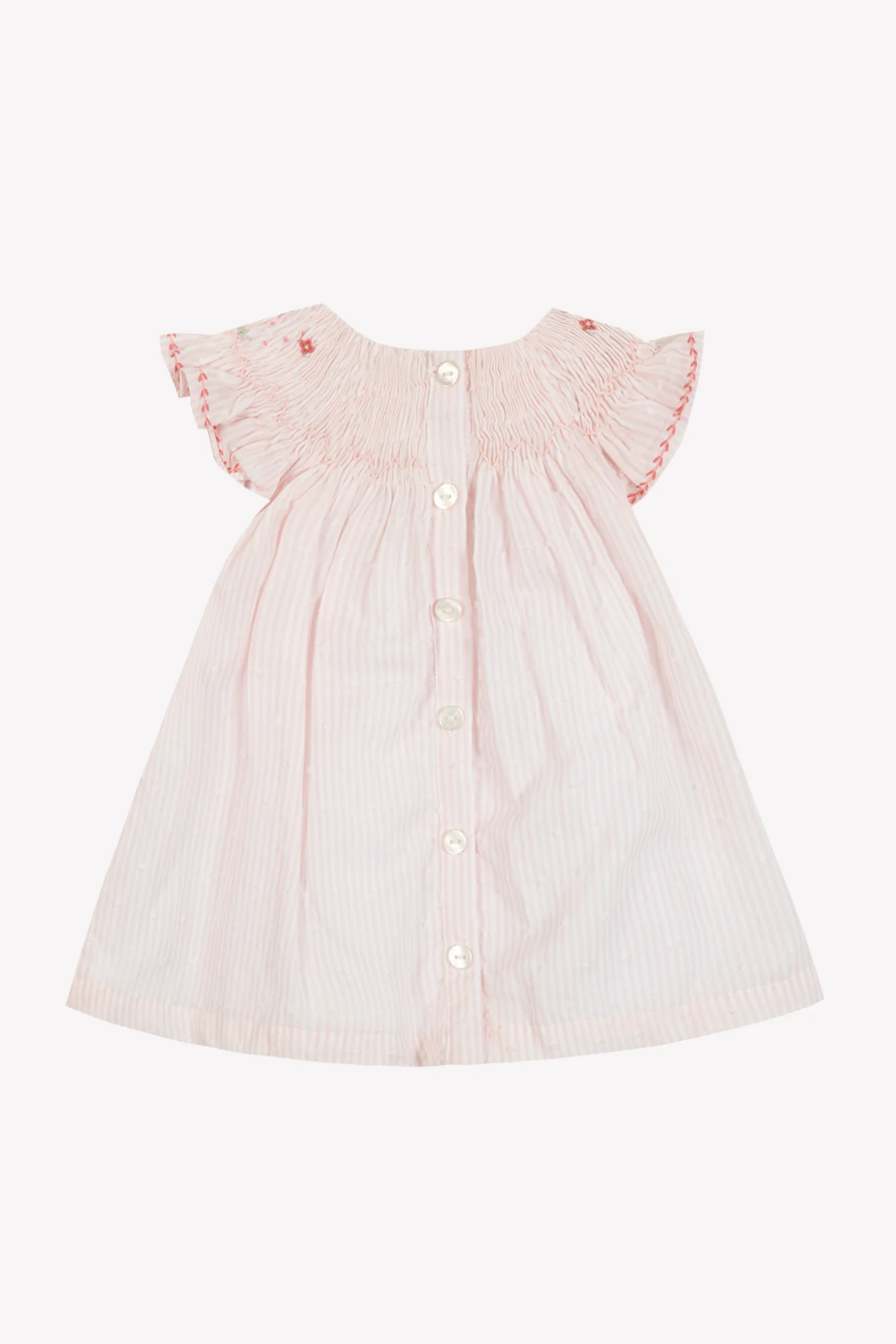 Robe - Rose pâle rayée broderie fleurie - Image 4