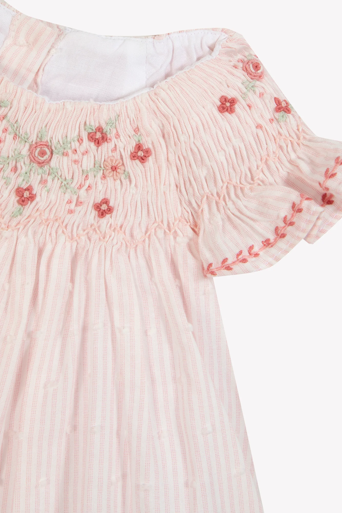 Robe - Rose pâle rayée broderie fleurie - Image 5