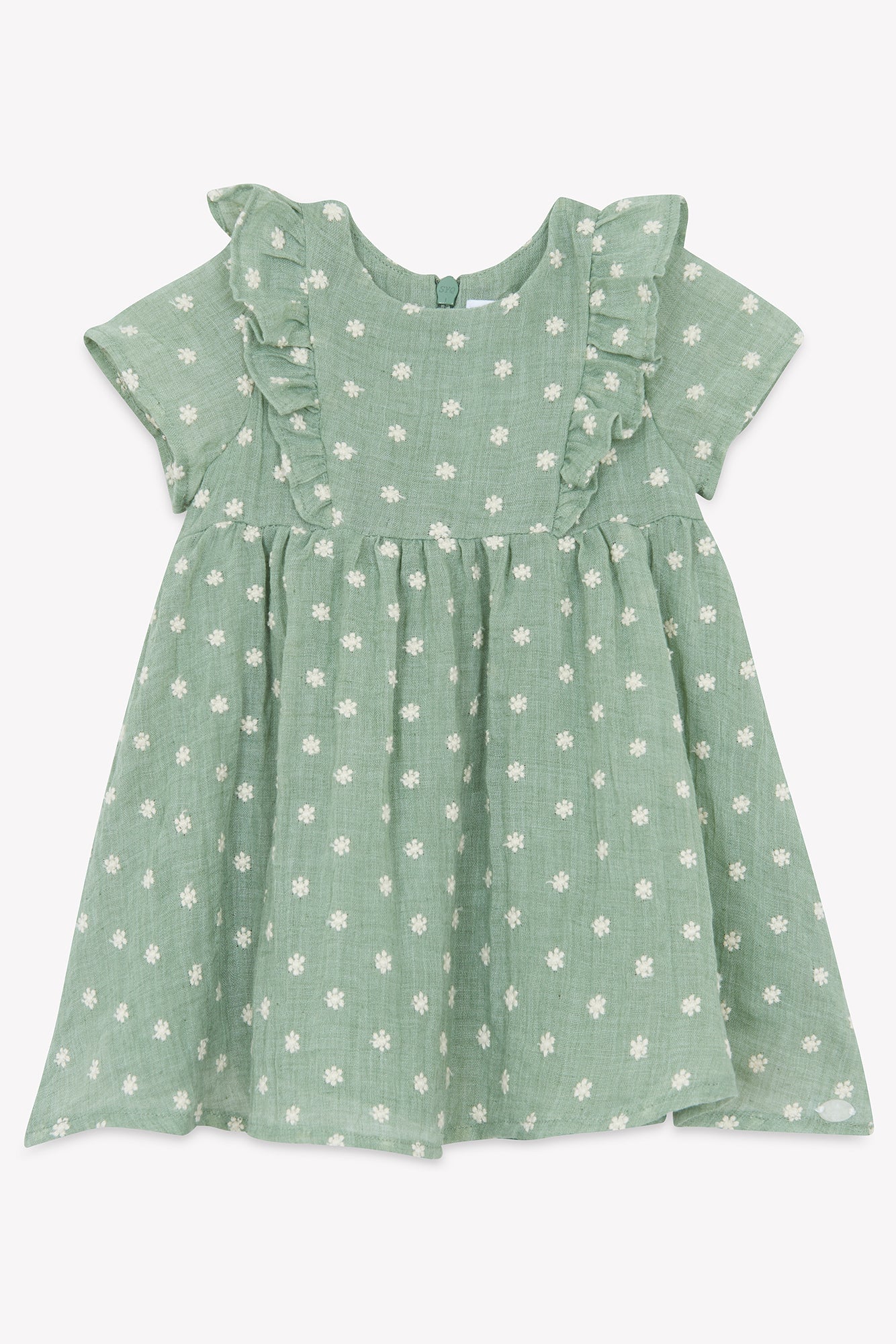 Robe - Vert sauge broderie fleurie - Image 4