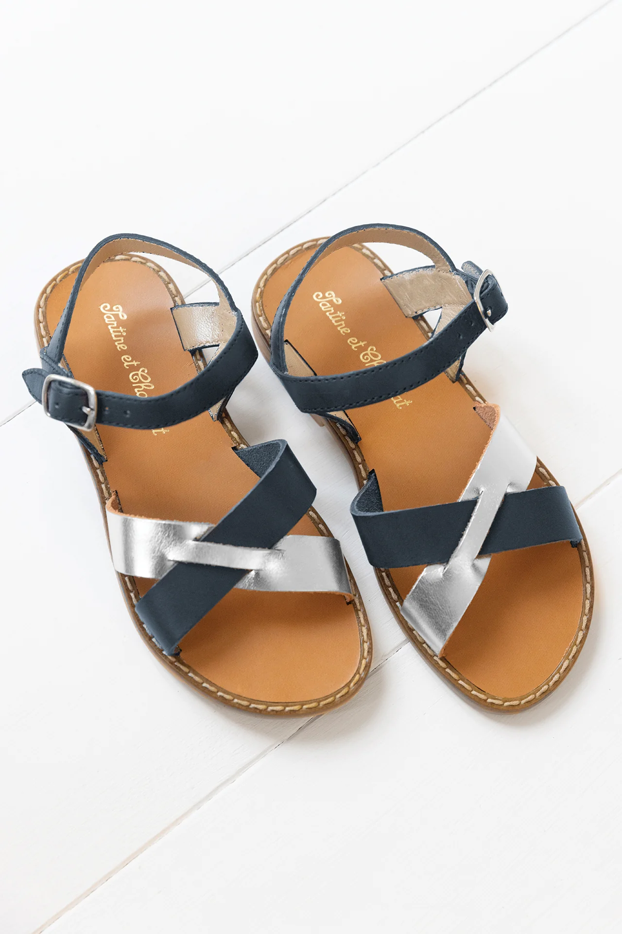 Sandales - Cuir marine et argent - Image 3