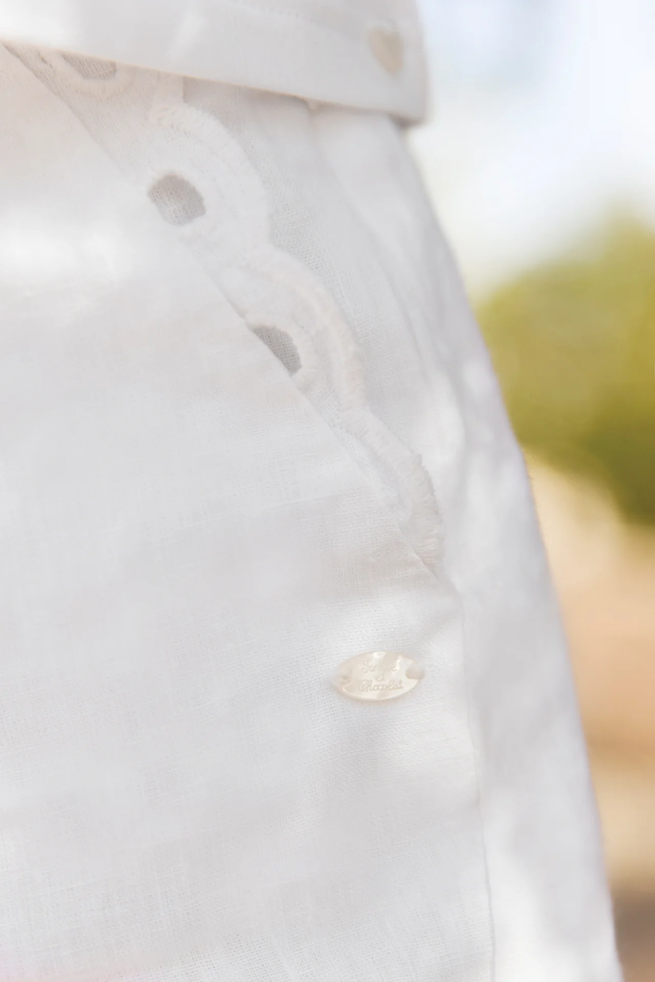 Short - Blanc lin détails ajourés - Image 3