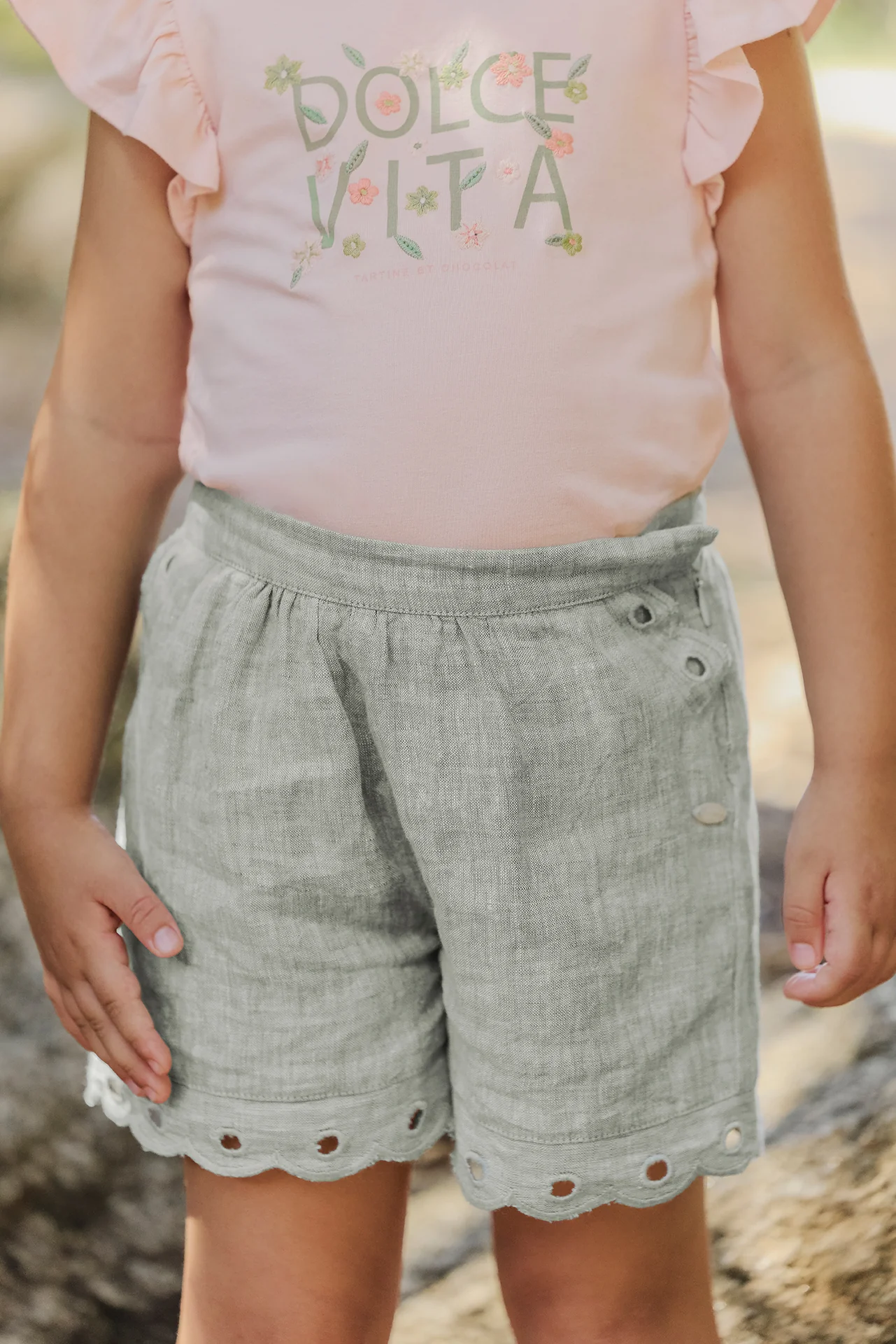 Short - Kaki lin détails ajourés