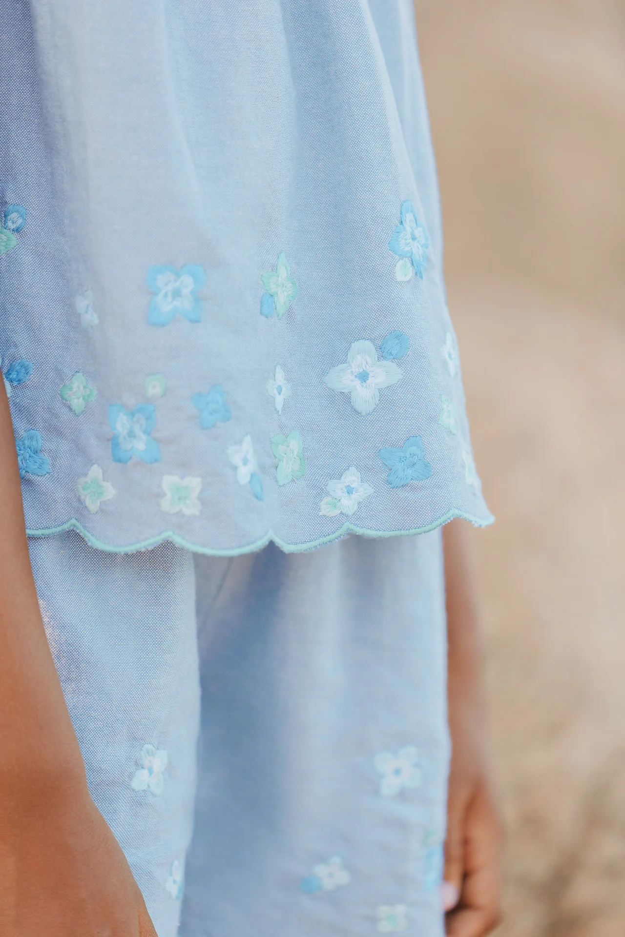 Top - Bleu chambray broderie fleurie - Image 3