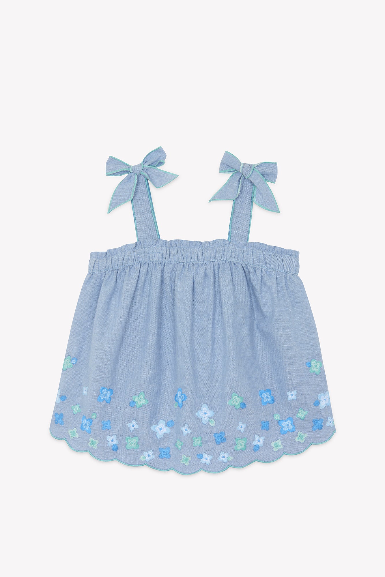 Top - Bleu chambray broderie fleurie - Image 4