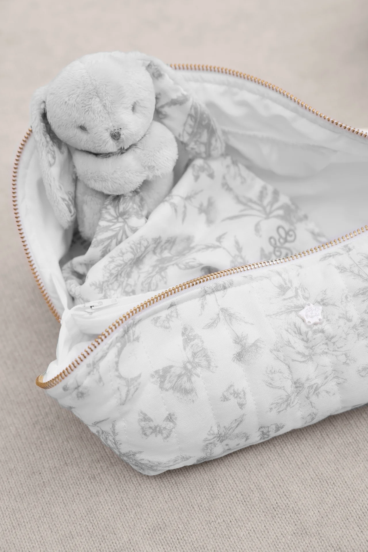 Trousse zippée - Imprimé inspiration Toile de Jouy gris