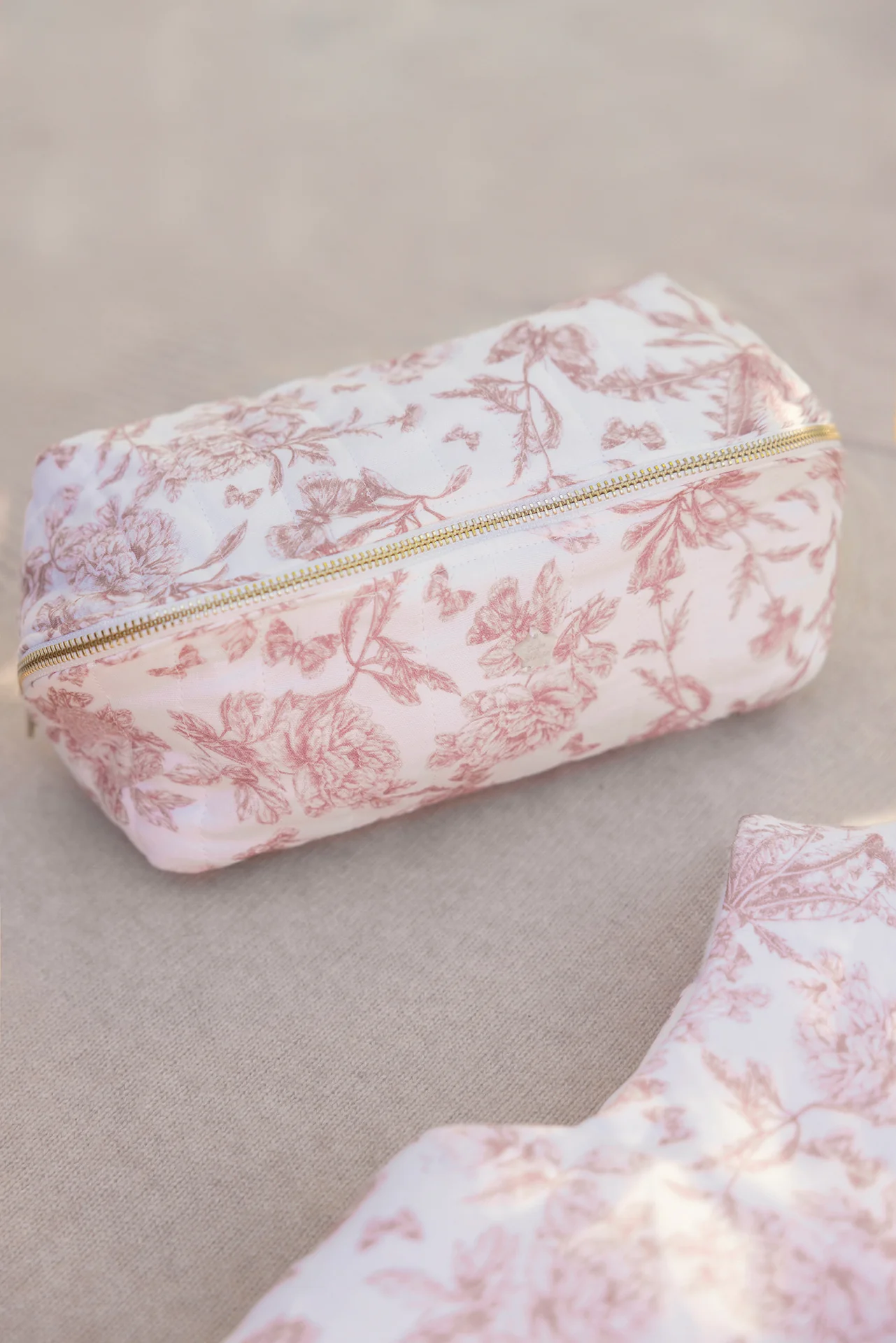Trousse zippée - Imprimé inspiration Toile de Jouy rose - Image 3