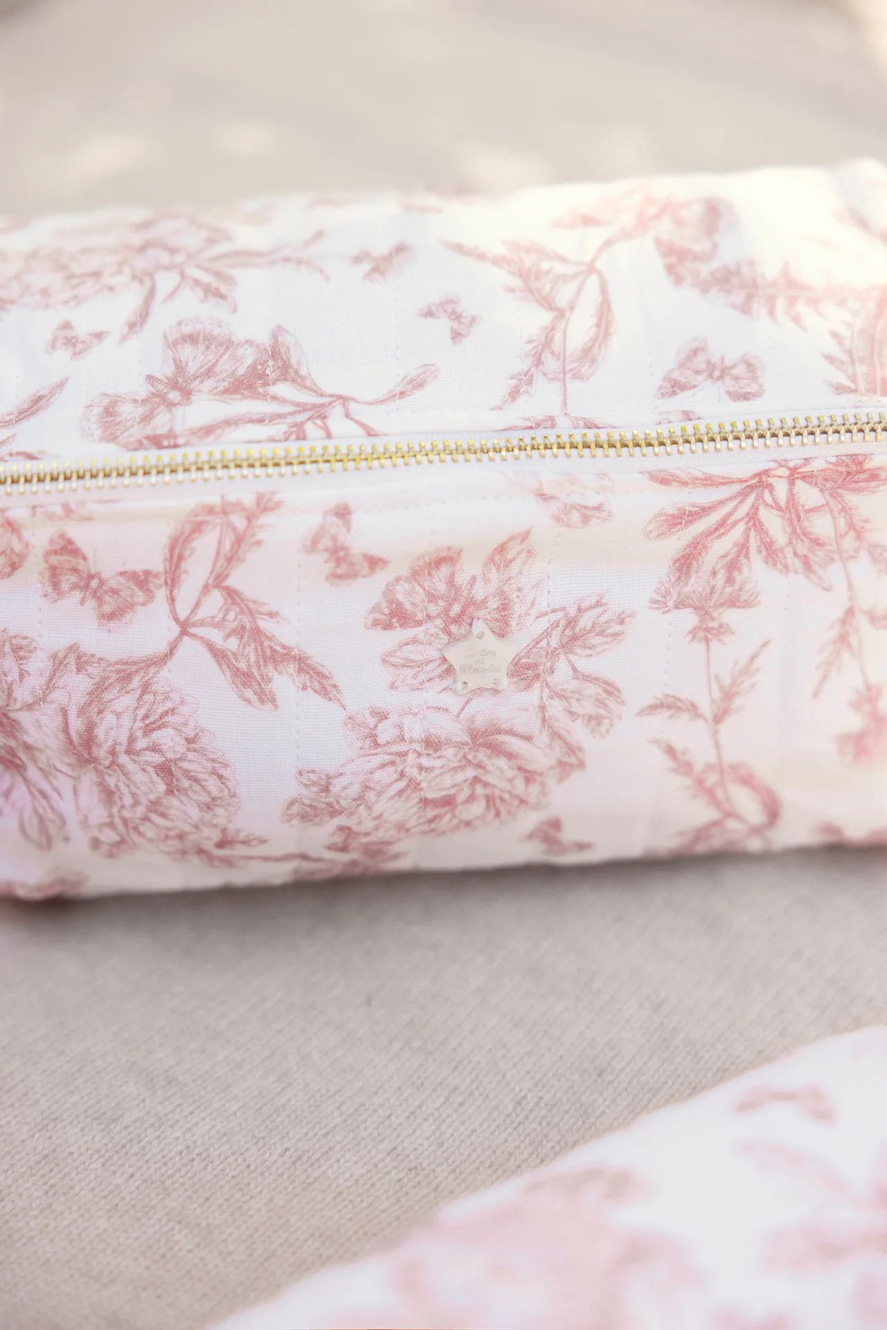 Trousse zippée - Imprimé inspiration Toile de Jouy rose - Image 4