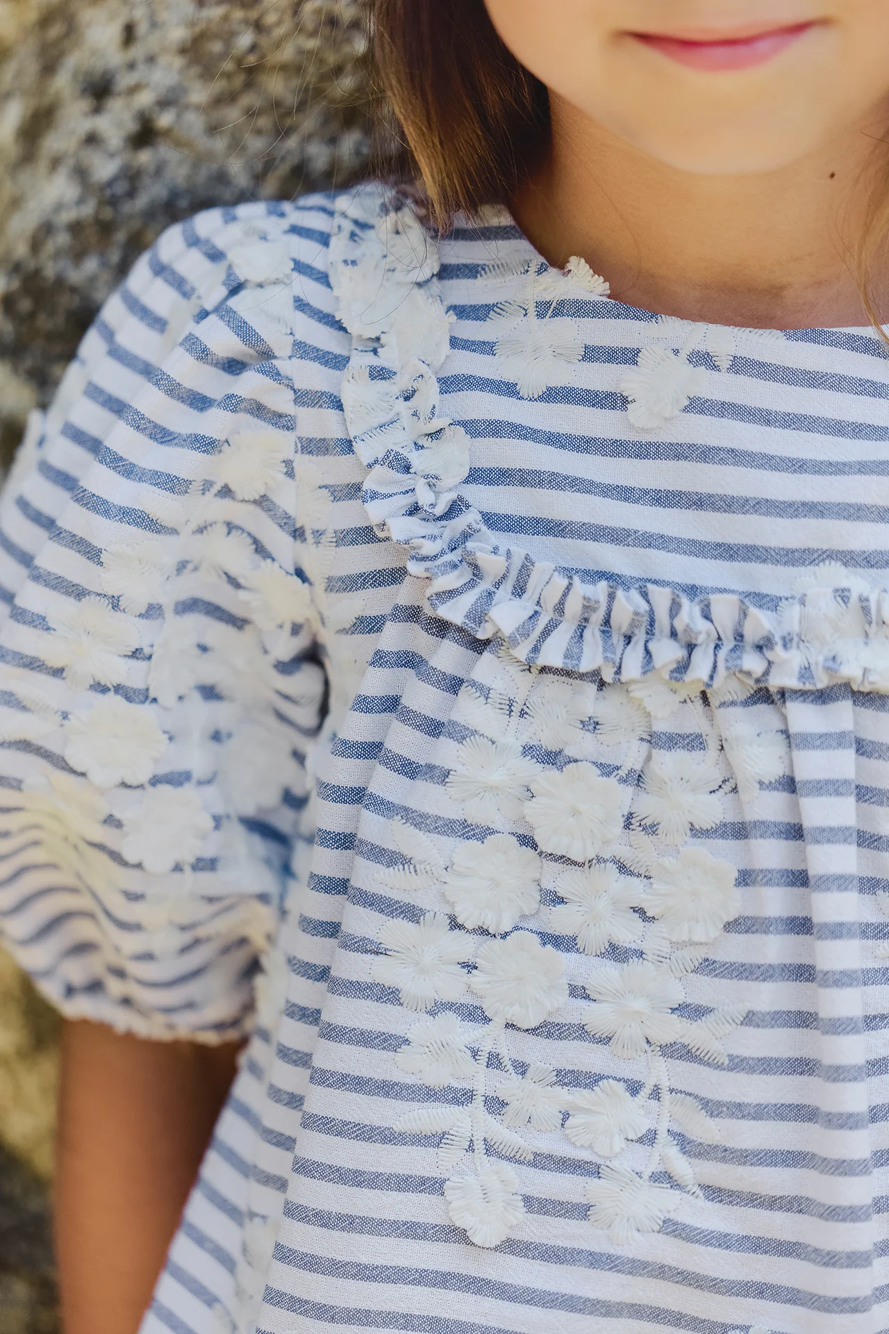 Tunique - Marine à rayures broderie fleurie - Image 3